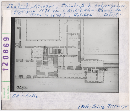 Vorschaubild Madrid, Alcázar: Grundriss des Erdgeschosses von 1626, Südostecke. Vatikan 